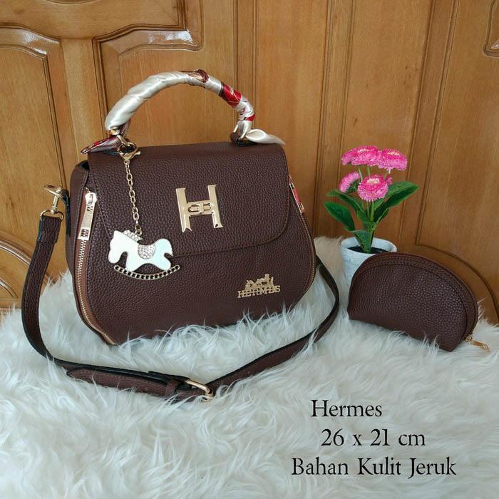 Tas Wanita Santai Fashion Simple Terbaru Hermes Free Pouch Coklat Tua - aR48l2