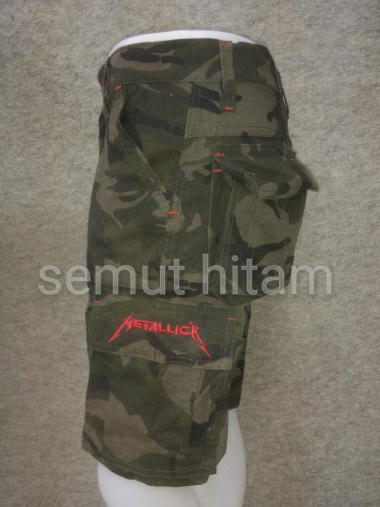 Celana Pendek Cargo Pria / Celana Pendek Kempol Hitam Prapatan Rebel METALLICA Army