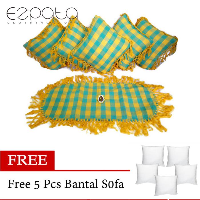 Ezpata Set (SBK) 5 Sarung Bantal Kursi +Taplak Meja Tamu Bahan Tenun Rumbai Motif Kotak-Kotak - Free 5 Pc Silicone Ezpata Set (SBK) 5 Sarung Bantal Kursi +Taplak Meja Tamu Bahan Tenun Rumbai Motif Kotak-Kotak - Free 5 Pc Silicone