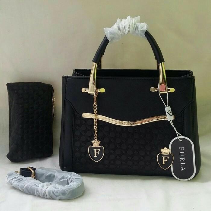 Tas wanita import furla kw 1 set dompet fashion hitam - cy7frK