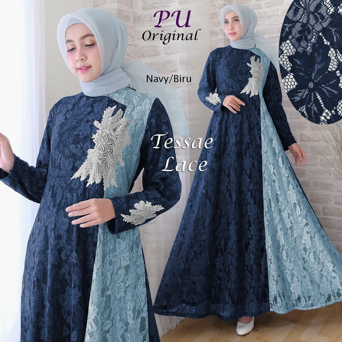 MAXI TESSAE LACE GAMIS CANTIK brukat import Gaun Pesta lebaran kondangan Muslim
