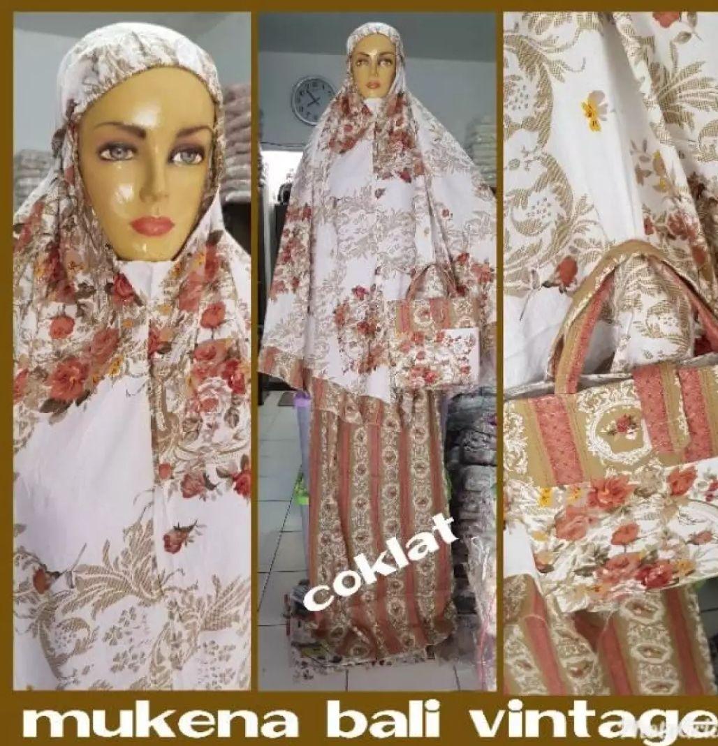 STELAN MUKENA DEWASA BALI VINTAGE PLUS TAS WARNA COKLAT