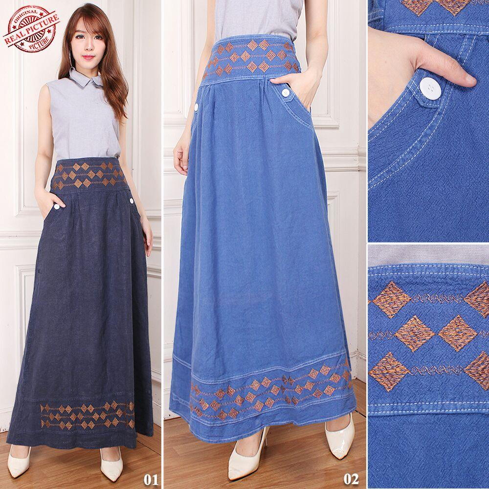 TJ Collection Rok Panjang Alensya Maxi Jeans Payung Wanita