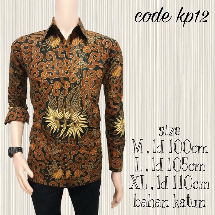 kemeja batik pria lengan panjang kp12 soga jokowi BATIK PEKALONGAN - Cokelat Muda, terlaris
