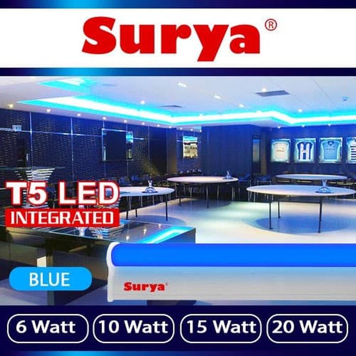 Lampu Set neon tube 15 watt cahaya BIRU TL T5 LED 87cm Merk SURYA