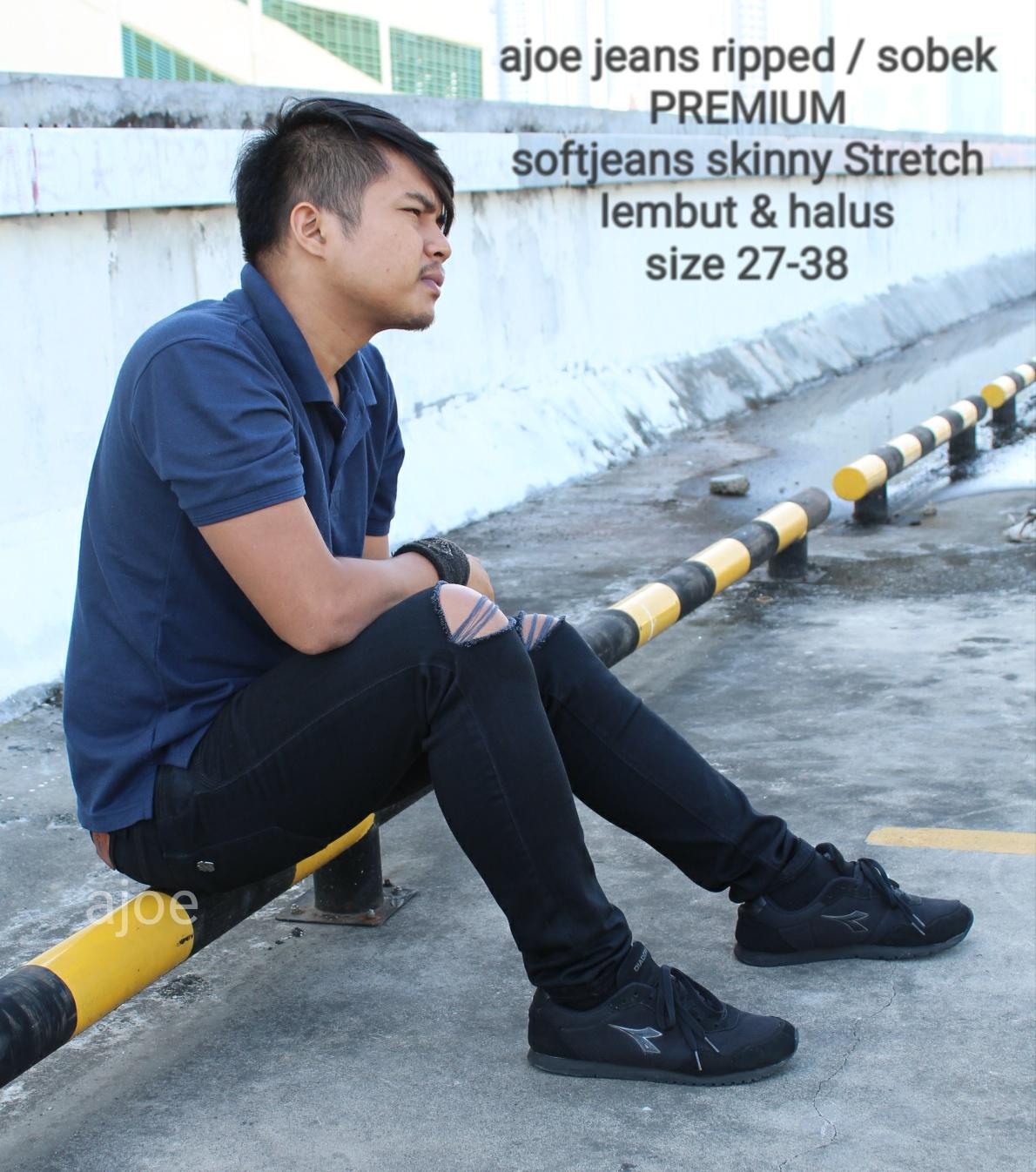 Celana Jeans Pria SOBEK RIPPED Skinny bahan softjeans / Jeans Denim pria Slimfit Sobek / Celana Panjang jeans pria hitam Jeans Skinny Ripped / Softjeans Stretch Sobek-sobek / celana Robek Kwalitas Premium