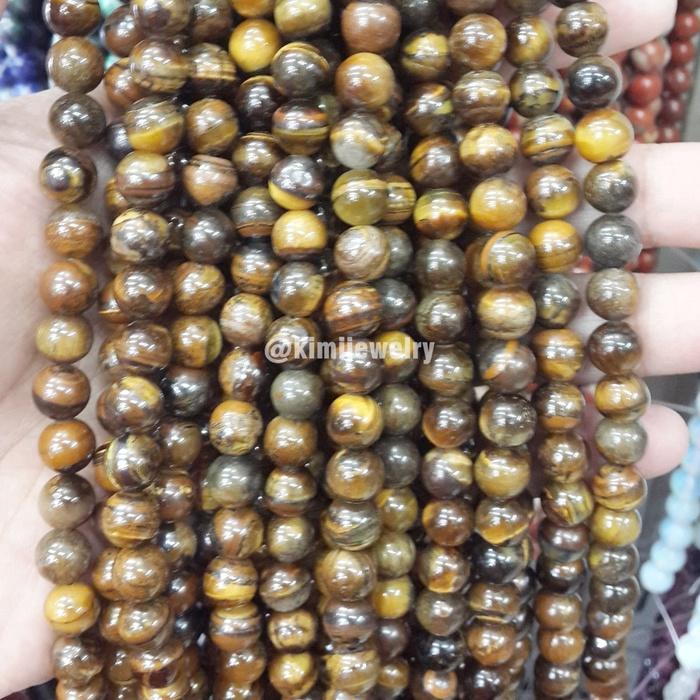 Tiger Eye Stone Bead 8mm Bahan Aksesoris Gelang Kalung Batu Natural Asli Original