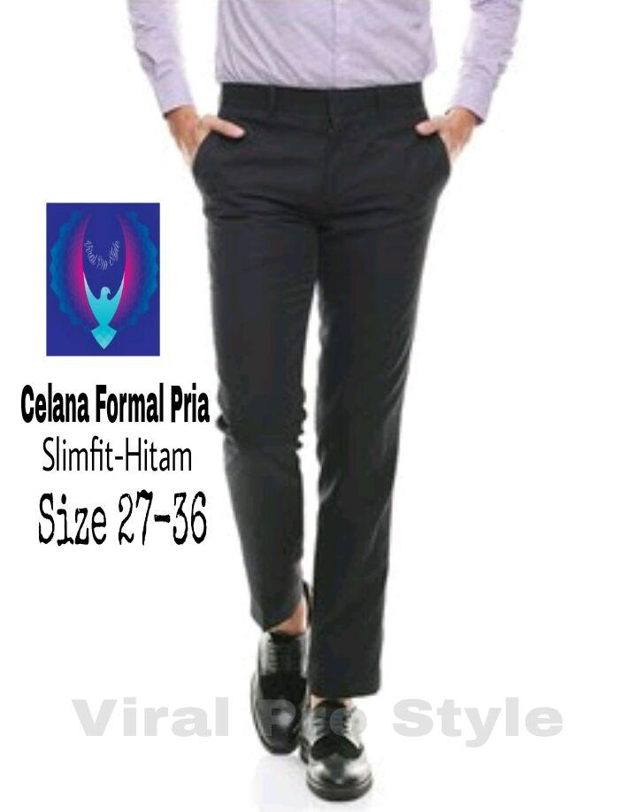 Viral Guido - Celana Panjang Kerja Kantor Pria - Celana Formal Kerja - Celana Formal Kantor - Bahan Kain Teflon High Quality - Standard / Standart / Reguler Fit - Hitam - Viral Pro