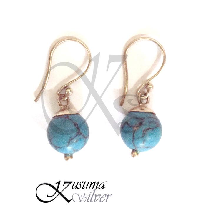 Anting Earrings Silver Perak Bali Bandul Biru Muda Turquoise Asli 925
