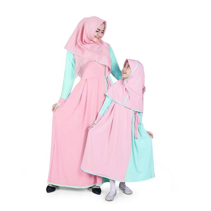 BAJUYULI - Baju Muslim Couple Ibu Anak Gamis Jersey - Mint CMJS02