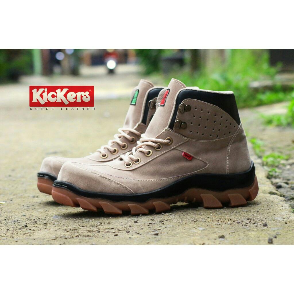 KICKERS- SEPATU BOOTS SAFETY PRIA KICKERS OUTDOOR HIKING TOURING TRACKING LAPANGAN TALI UJUNG BESI HITAM