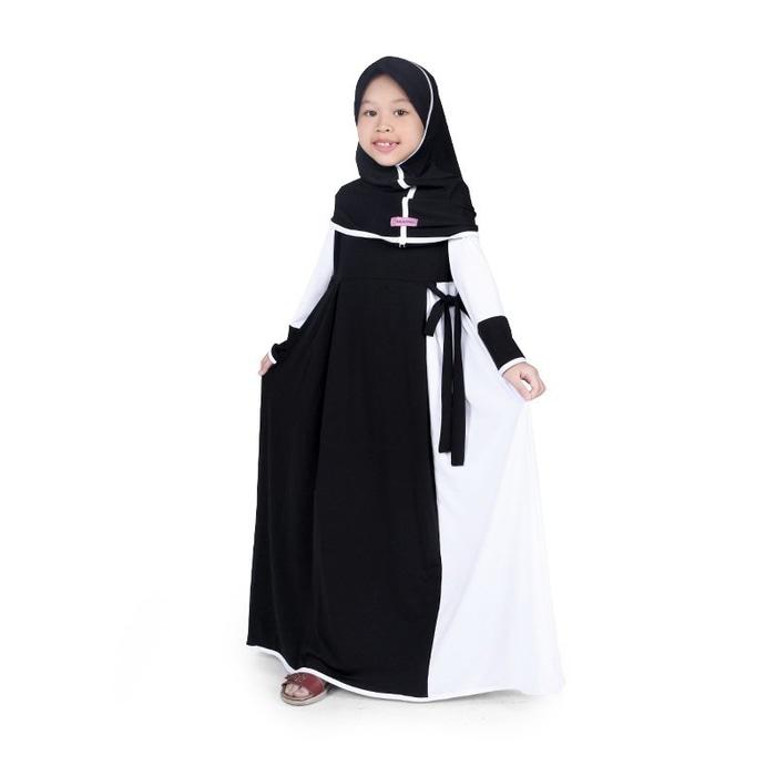 BAJUYULI - Gamis Baju Muslim Anak Perempuan Jersey Hitam Putih MJBK01