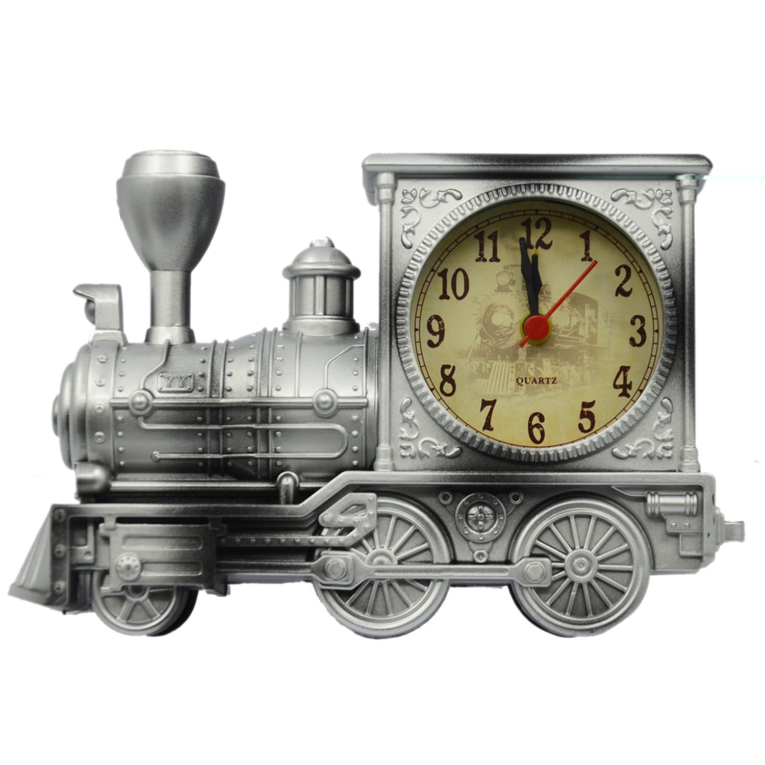 Vintage Retro Kereta Gaya Siswa Jam Alarm Tabel Meja Time Clock Cool Model Kereta Rumah Kantor Shelf Dekorasi Novelty Ulang Tahun Liburan Anak-anak Dewasa Boys Hadiah Silver