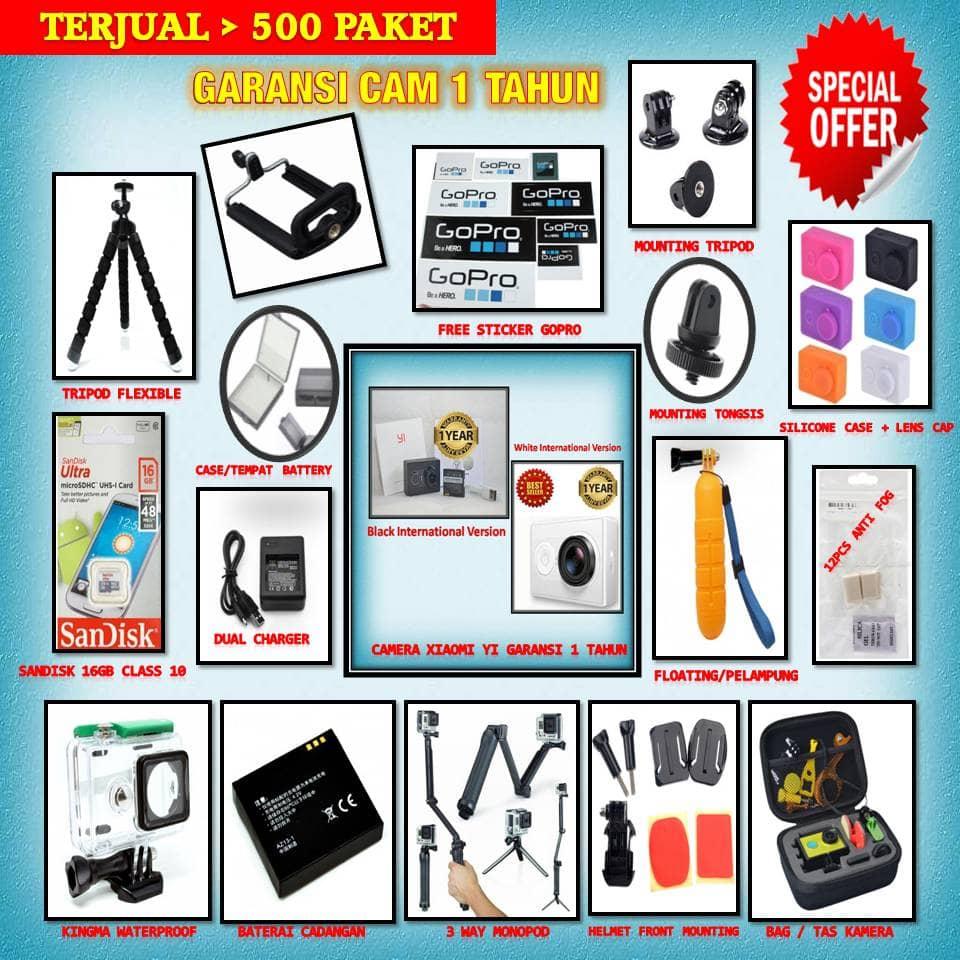 Paket Lengkap Xiaomi Yi Black Edition With 3 Way Monopod Bonus