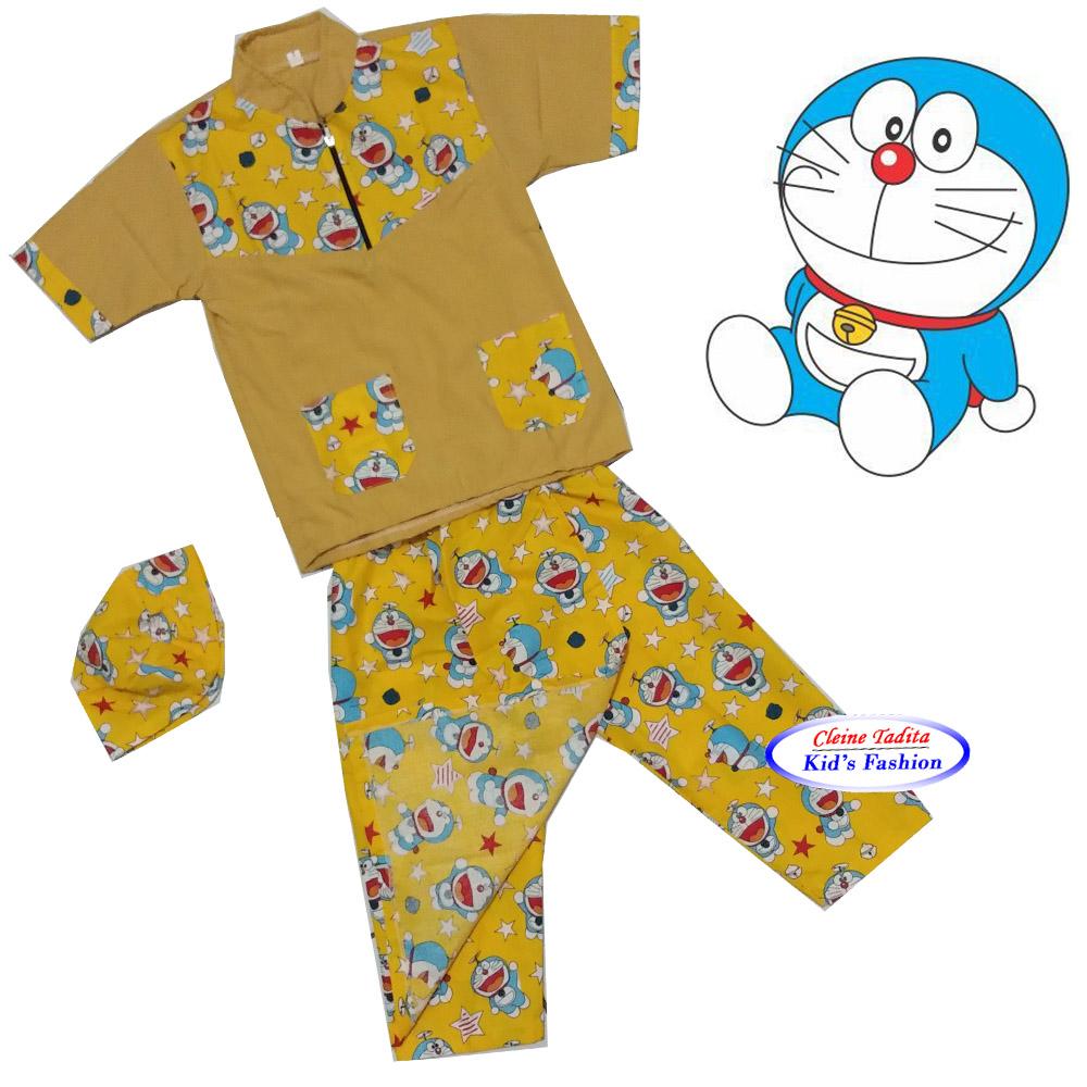 Paket Sarkoci Anak Karakter Motif DORAEMON / KEROPPI (Sarung. Baju Koko & Instan Peci)