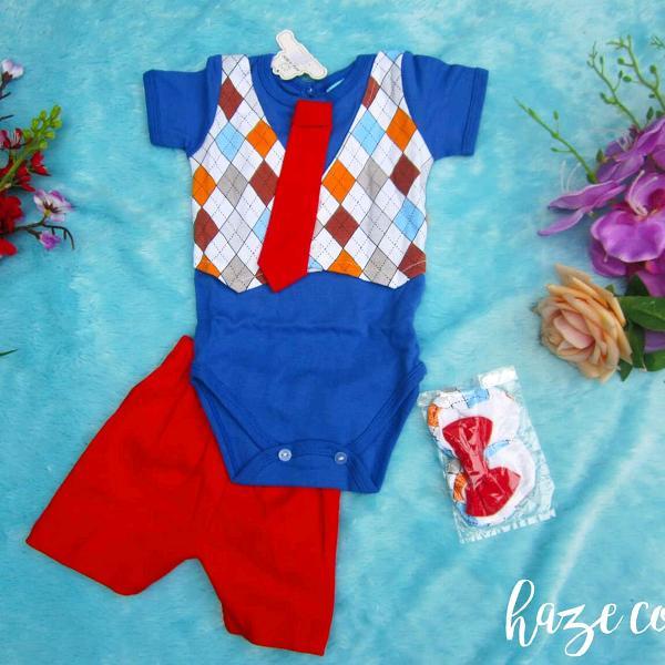 Romper vest wajik baju anak bayi 0 - 12 bulan lucu murah kaos celana dasi kaos kaki