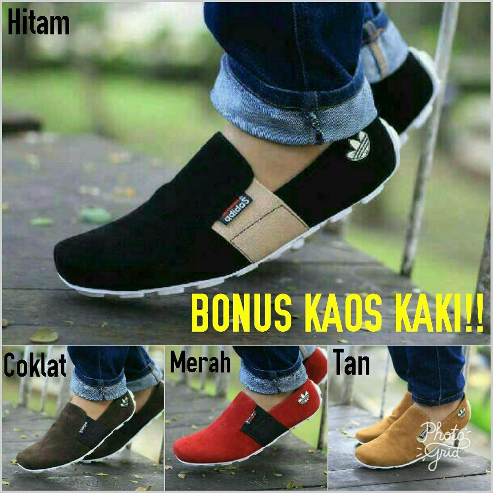 Promo Toko Grosir Diskon big sale Sepatu casual slop moccasin Adidas Mocas slip on 4 pilihan model bagus murah berkualitas free Bonus kaos kaki eksklusif Fashion