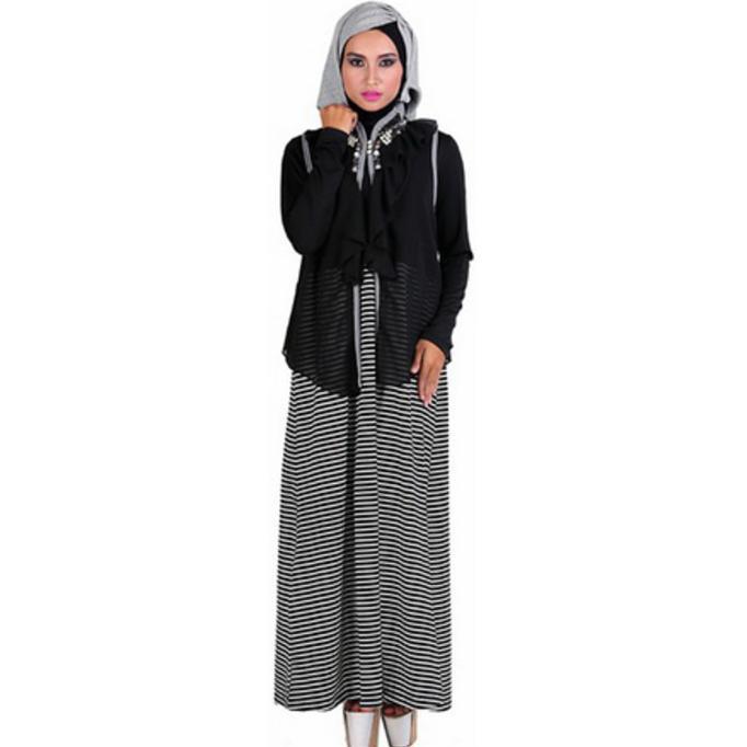 BAJU GAMIS / MUSLIM WANITA SPANDEK HITAM KOMBINASI GAREU GJT 4221 KDLGFHJAS