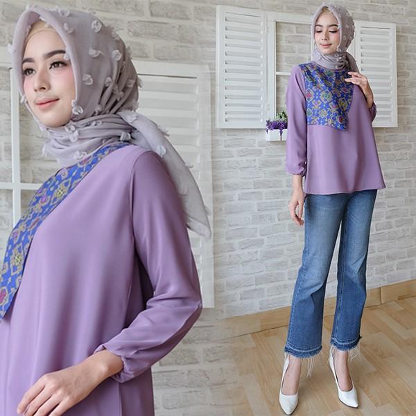 Baju Murah Fashion Muslim Gamis Syari 10926 Etnik Batik Purple 111017