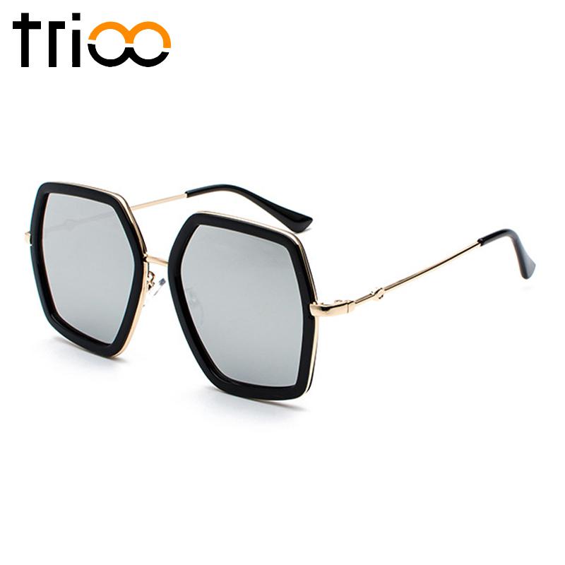 TRIOO Polygon Persegi Kacamata Matahari Wanita Bergaya Wanita Kebesaran Sunglasses UV400 Perlindungan Oculos de sol feminino Besar Lunette Orange