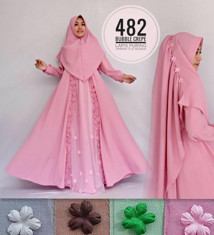 Set Syari/Gamis/Gamis Mewah/Gamis pesta/Baju Muslimah R 482 - Abu - Abu