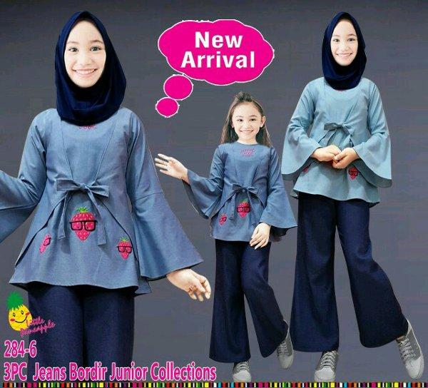 H 284-6 Setelan Hijab Anak Little Pineapple Junior Celana Kulot 7-12 th