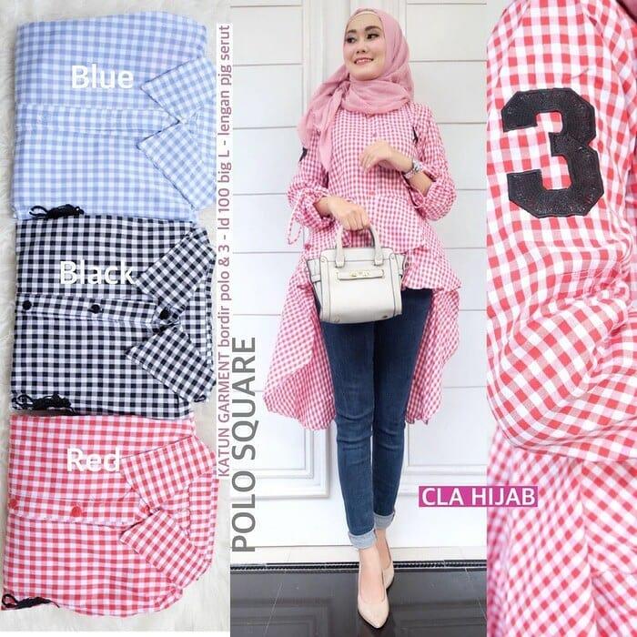 Baju Original Pollo Square Tunik Katun Aplikasi Bordir Gamis Panjang Wanita Muslim Pakaian Cewek Gaun Muslimah Hijab Terbaru