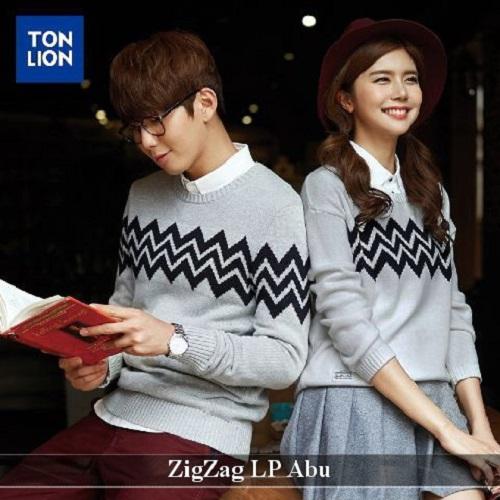 LenganPanjang Baju Couple Lengan Panjang Kaos Pasangan Simple Zigzag LP