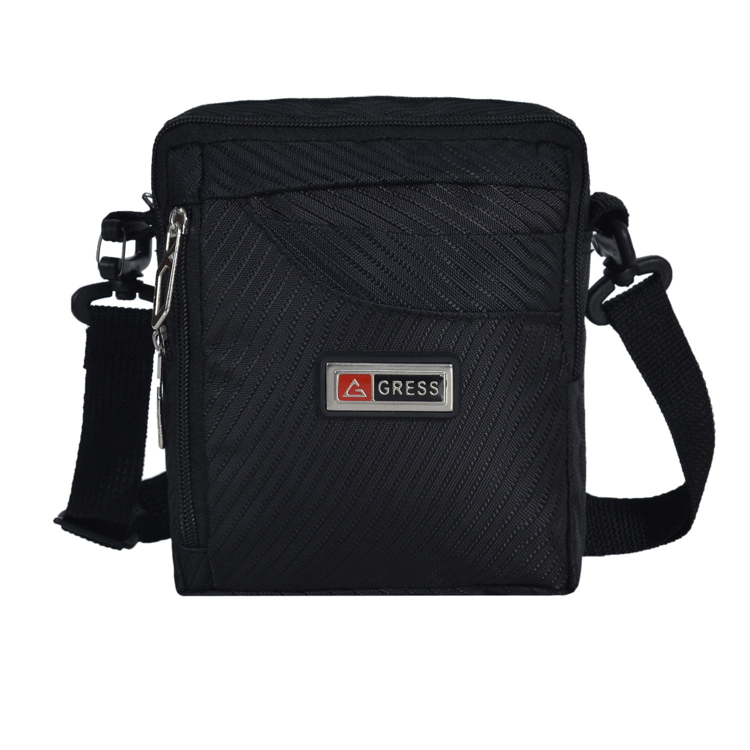 Tas Selempang Gress Pria 8 Inchi 6116 Material Polyester Salur Casual - Black