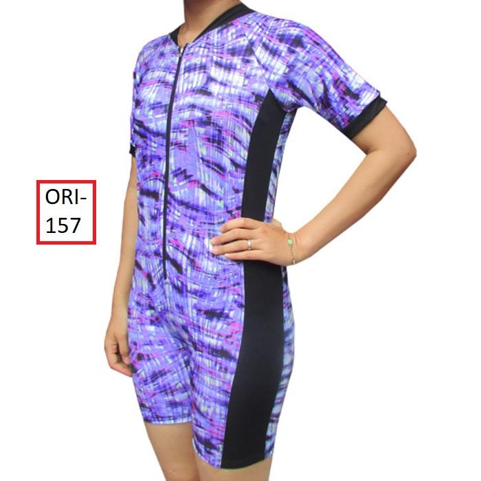 PROMO TERBATAS: Baju Renang Diving Wanita Murah Warna Biru Muda Loreng - Cantik - 157