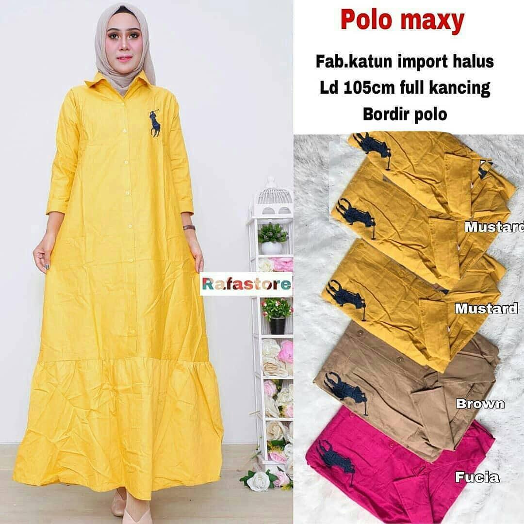 Baju Original Gamis Polo Maxy Dress Cotton Halus Pakaian Wanita Panjang Muslim Simple Casual Baju Hijab Syar’I Modern Baju Gaun Pesta Modis Trendy Baju Model Terbaru
