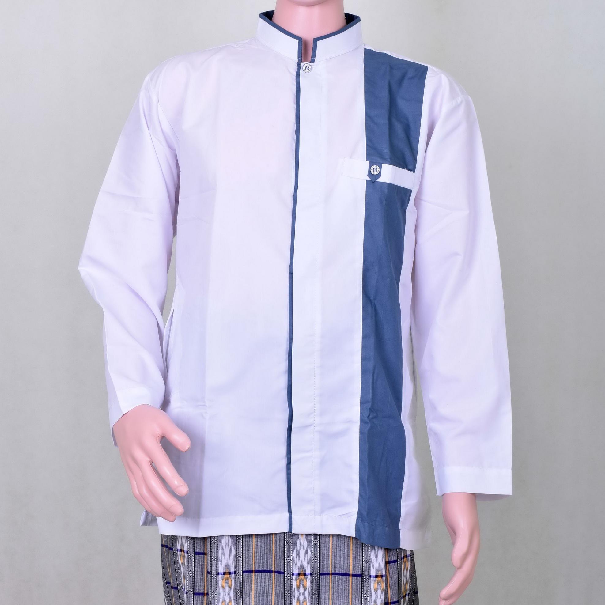 Baju Koko Pria Putih Kombinasi Biru Keabuan Murah Berkualitas Keren dan Berwibawa