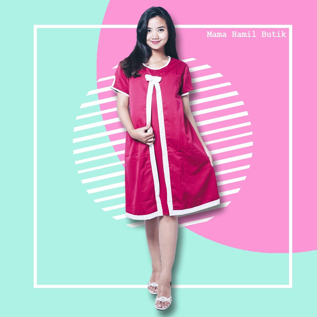 Mama Hamil Baju Hamil Dress Hamil Menyusui Pita Kado Chealsea - Merah - FREE CD Hamil 1psc