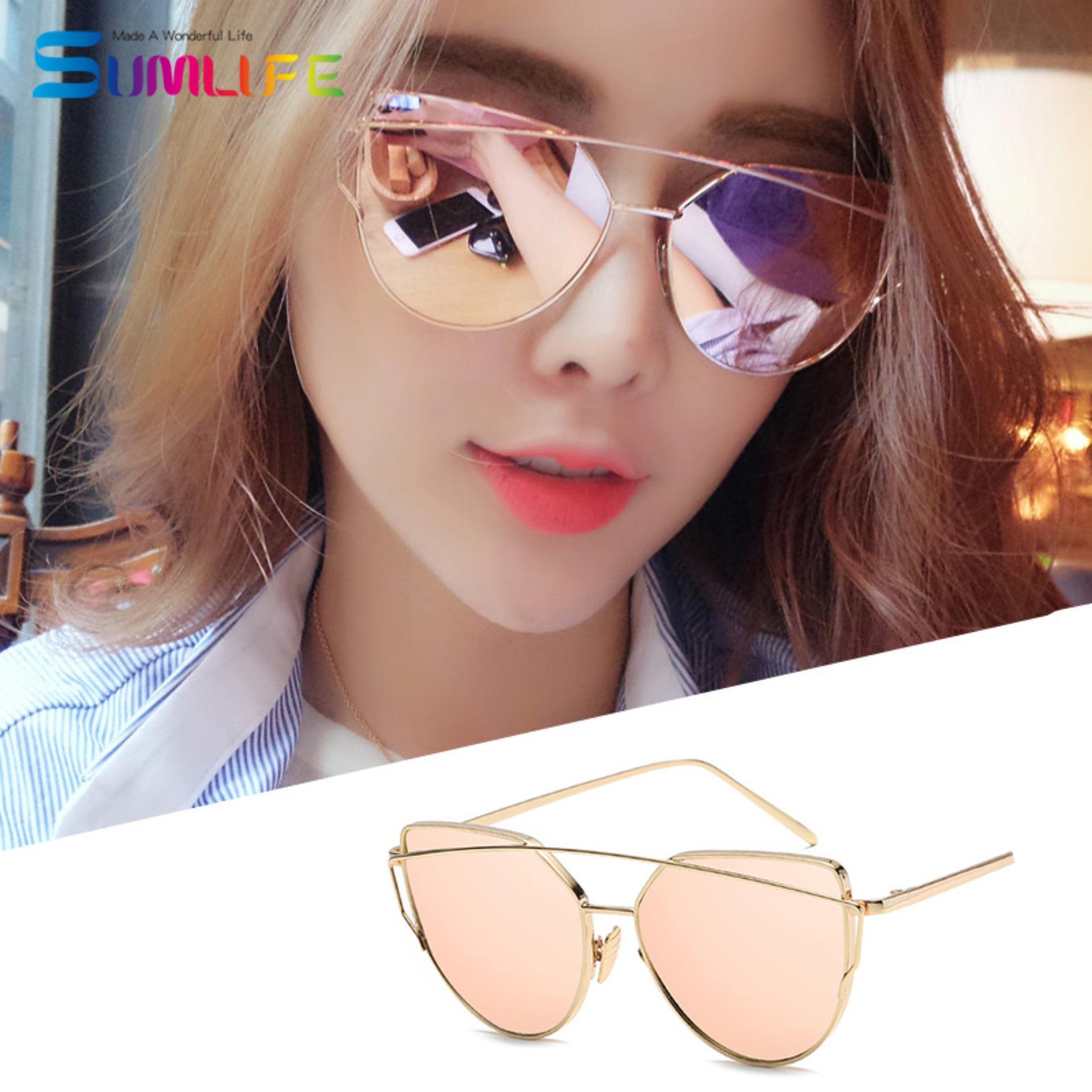 Fashion Baru Logam Warna Film Kacamata Pria dan Women Retro Style Sunglasses-Emas Bingkai Rose Bubuk Emas-Intl