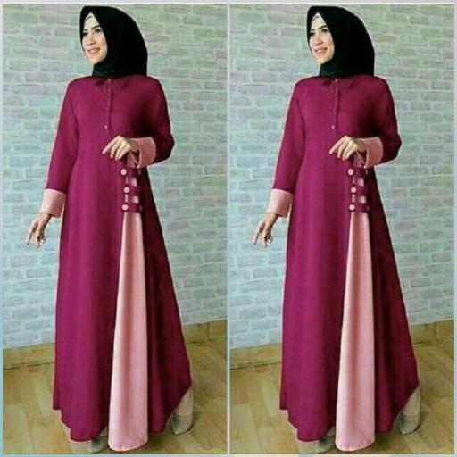 Esia Maxi Simpel Merah Gamis Dress Trendy Gaul Baju Wanita Murah TA