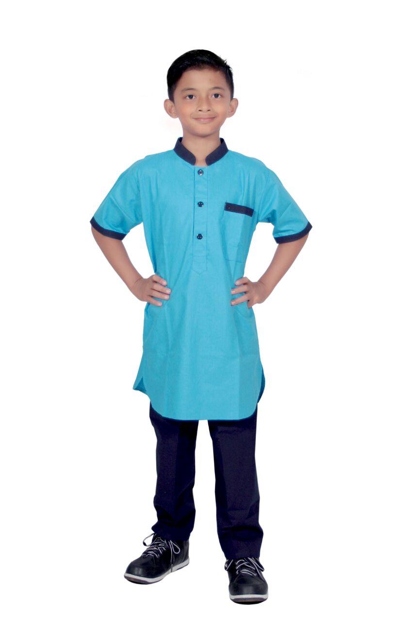 Setelan baju koko Anak pria lengan pendek- umur 1-12 tahun-Kode E02-biru muda