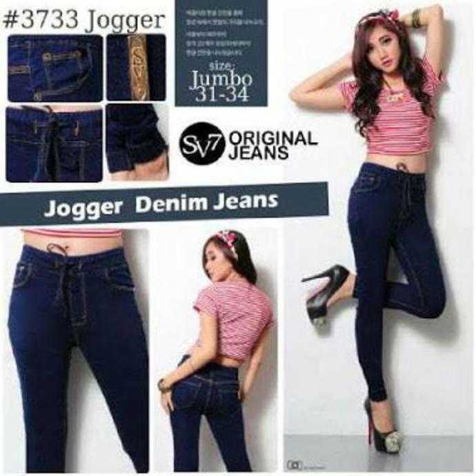 Celana Jogger/Joger Bahan Jeans Strecth Jumbo/Besar Cewe/Wanita - Txiwka