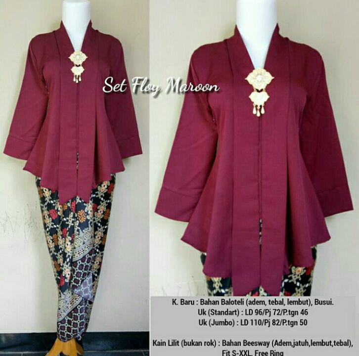 Kebaya kutubaru maroon XXL LD 110 jumbo bahan baloteli