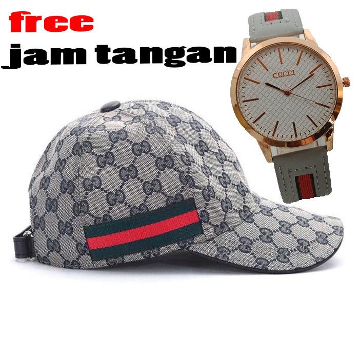 Topi gucci Pria / Wanita Baseball sideline model mirror / Bonus Jam Tangan Gucci Leather Strapp