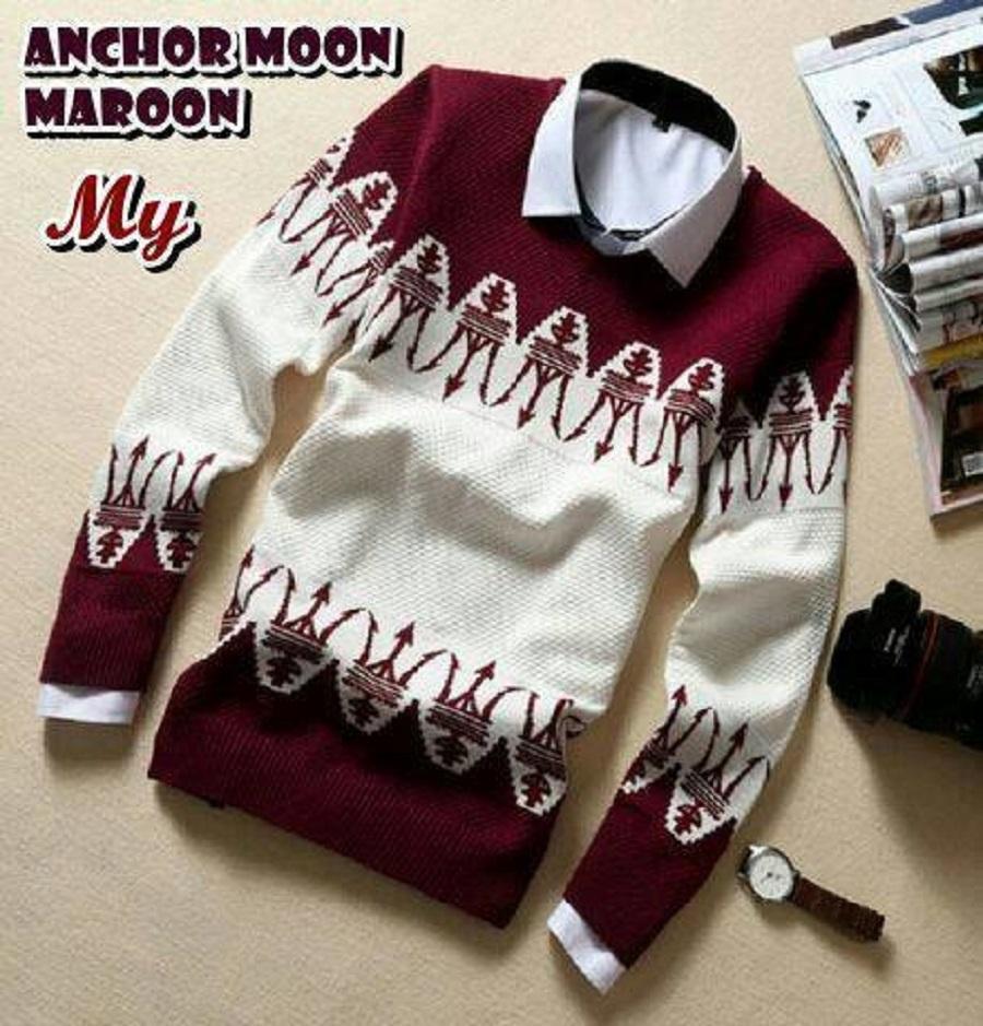 sweater rajut pria ANCHOR MOON MAROON / pakaian baju casual kerja kantor harian rajut murah terbaru / atasan rajut alisan pria / jaket sweater rajut pria distro branded pria / baju kuliah kampus pria cowok cowo