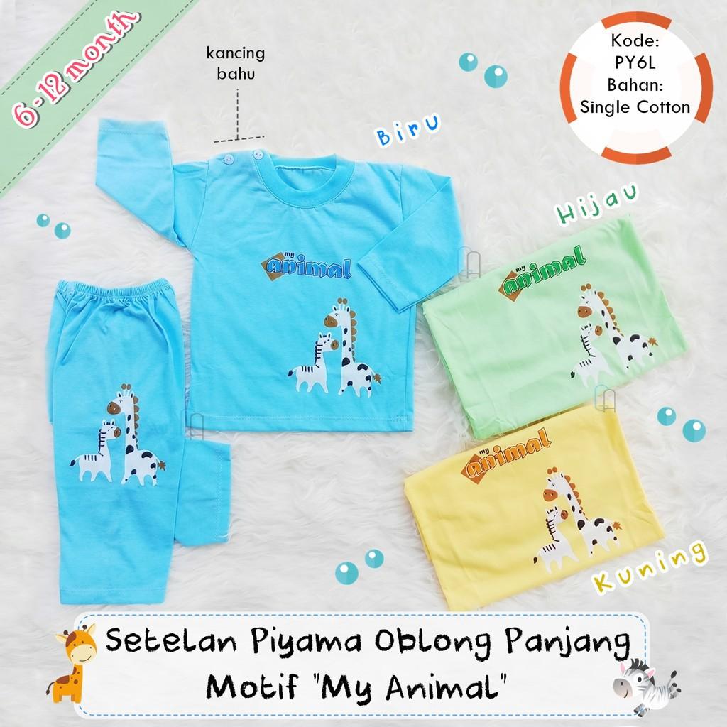 PROMO Setelan Piyama Oblong Panjang Bayi 6 - 12 Bulan Baju Tidur Warna Motif My Animal Lucu Murah