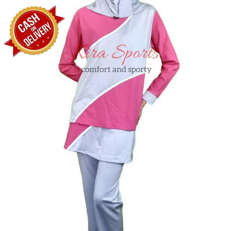 Kira Sports Baju Senam Muslim Wanita / Pakaian Olahraga Muslim Outdoor / Setelah Atasan Panjang dan Celana Panjang Fitness Indoor Outdoor Untuk Zumba Joging Yoga Lari NJ1051017-Pnk SALE - Bisa COD
