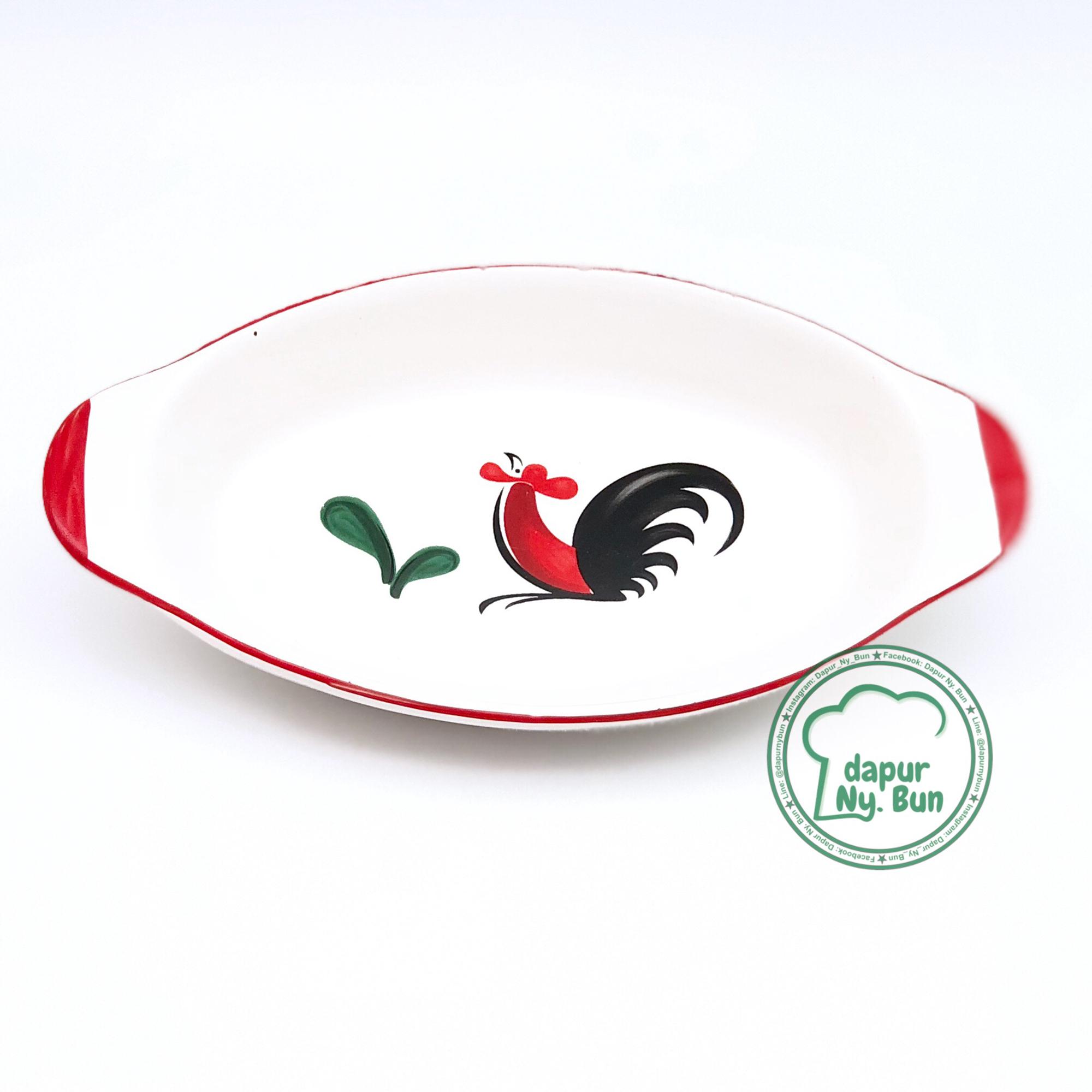 Mangkok Saji Oval - Motif Ayam Jago Seri 2 / Piring Es Krim