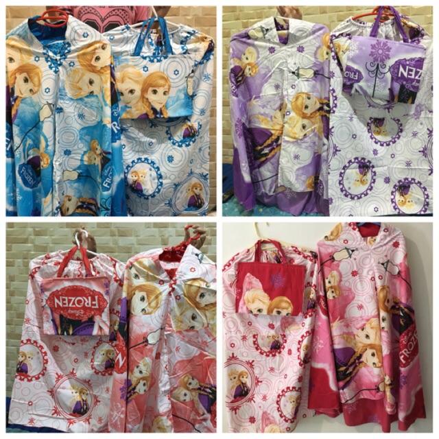 MUKENA ANAK KARTUN MOTIF FROZEN WARNA UNGU UNTUK UMUR 5-11 TAHUN