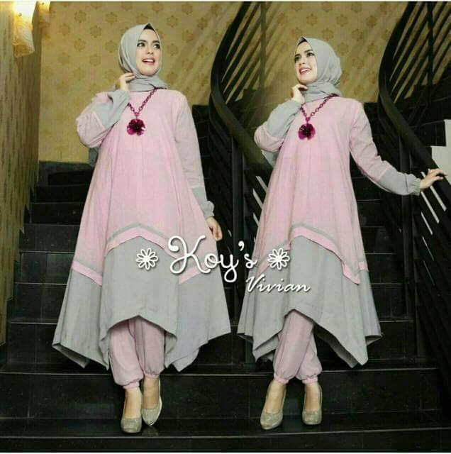 setelan st hijab muslim 3IN1 vivian polos GREEN / baju wanita Jersey Blouse