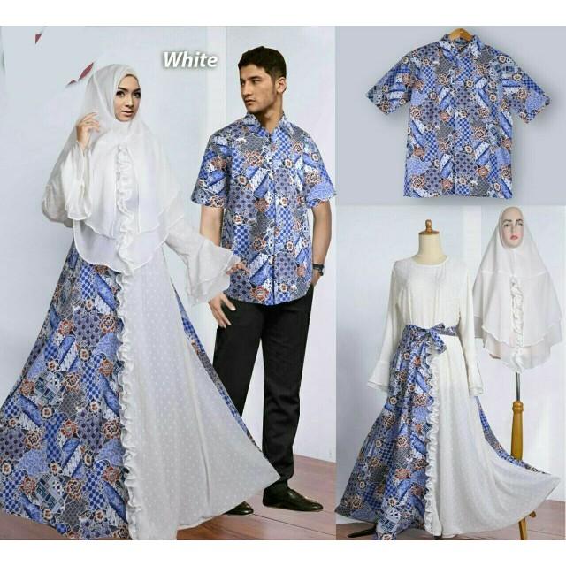 (JNH Shop) Couple Sania Putih Gamis Syari Baju Pasangan Sarimbit Batik White Tm