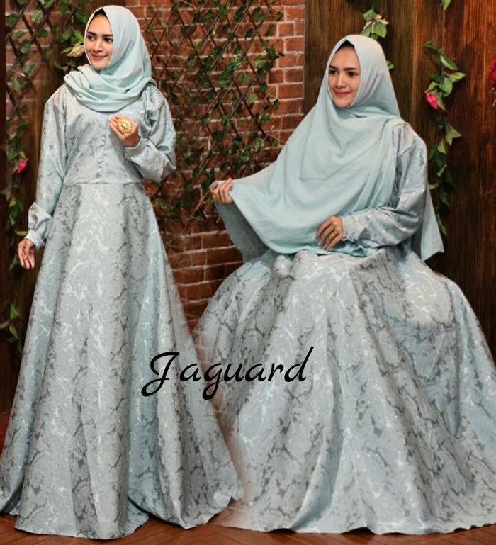 gamis pesta jaguard gliter size xl warna biru mint