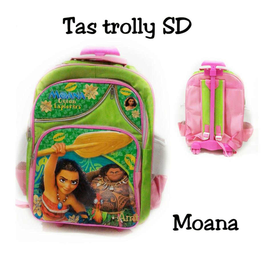 Tas troli anak sekolah trolley roda dorong ransel SD Disney Moana