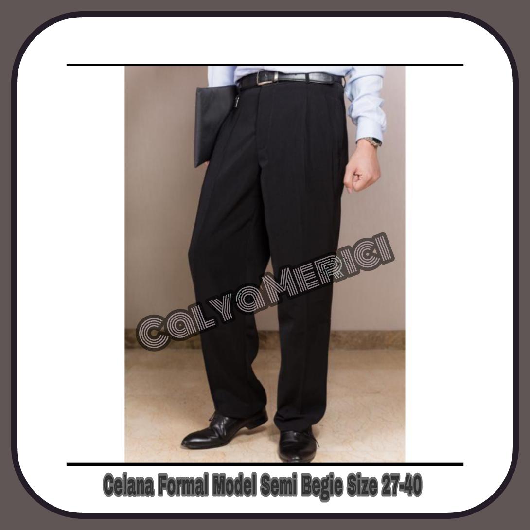 Calya Merici - Celana Panjang Formal Pria - Kantor - Bahan Twist - Hitam - Semi Begi - Atea