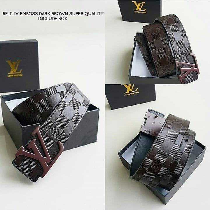 Ikat Pinggang LV Emboss Dark Brown